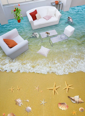 3D Gorgeous Beach Floor Mural  Non-slip, Waterproof  & Removable Rug Mat & Floor Murals