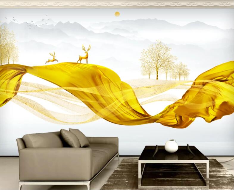 3D Golden Deer WC2498 Wall Murals