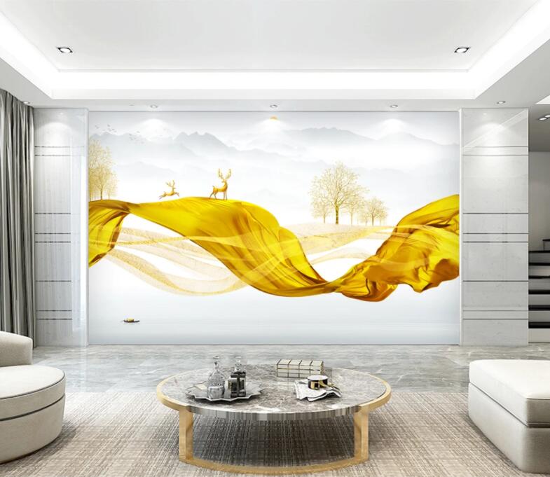 3D Golden Deer WC2498 Wall Murals