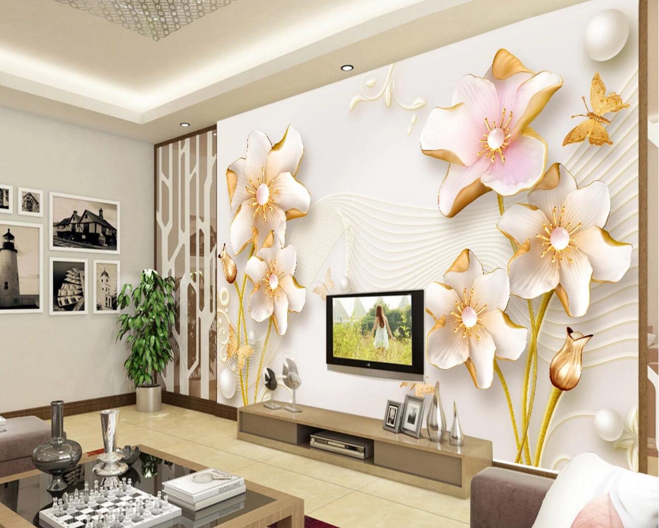 3D Golden Swan Flower WC692 Wall Murals