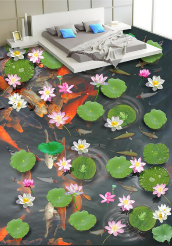 3D Goldfish Lotus Pond 298 Floor Mural  Self-Adhesive Sticker Bathroom Non-slip Waterproof Flooring Murals