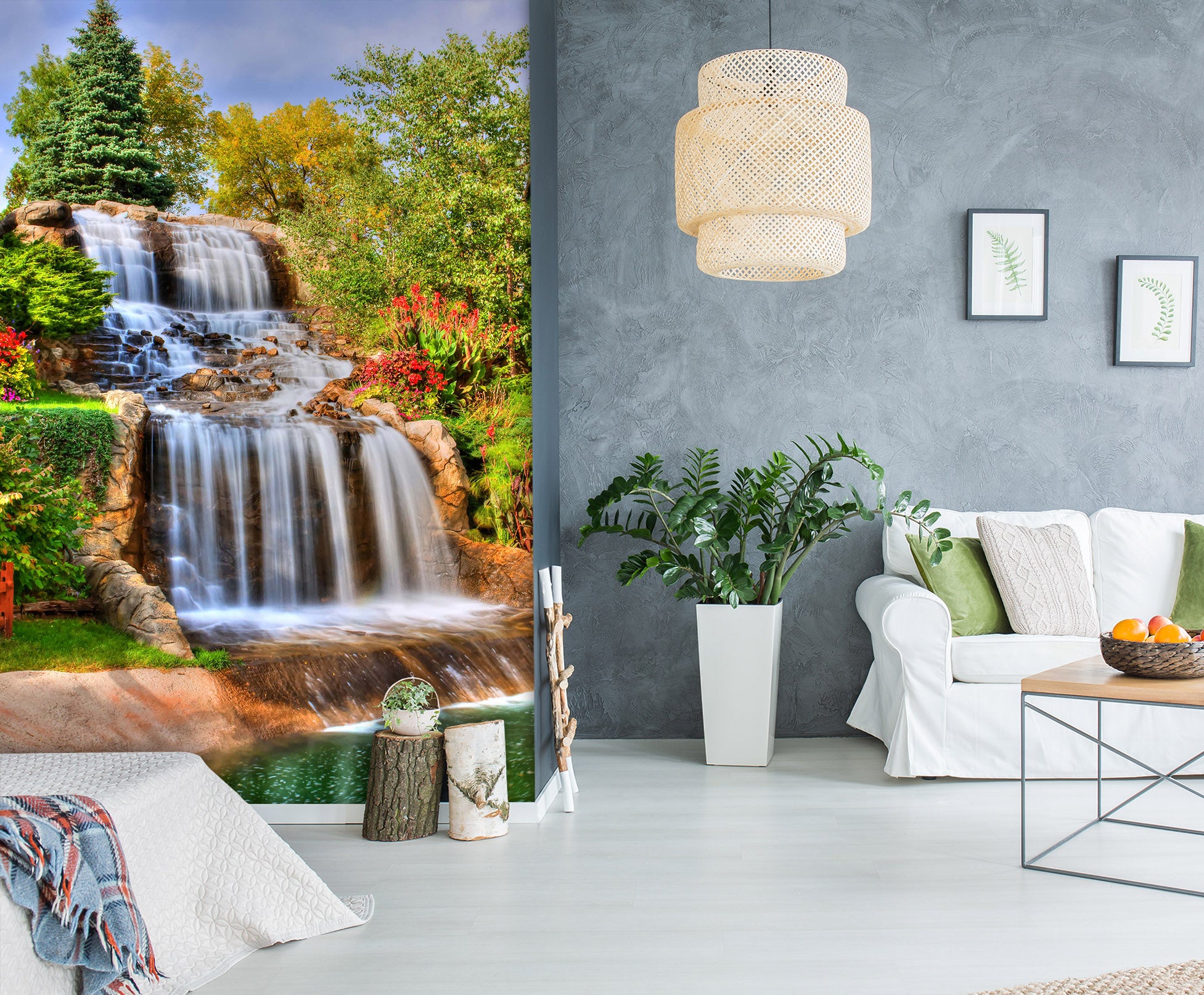 3D Forest Waterfall 1965 Wall Murals