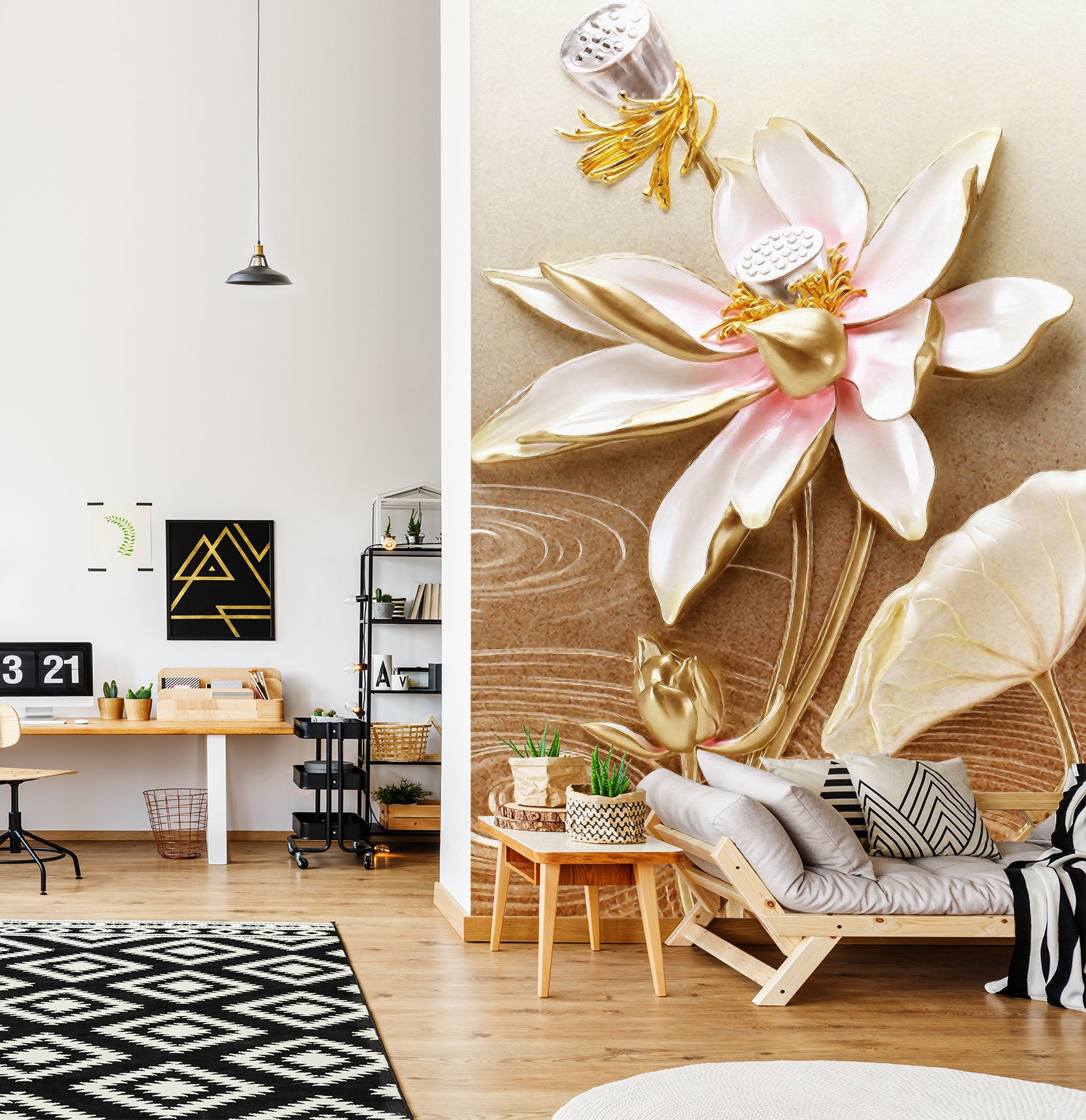 3D Golden Flower 1867 Wall Murals