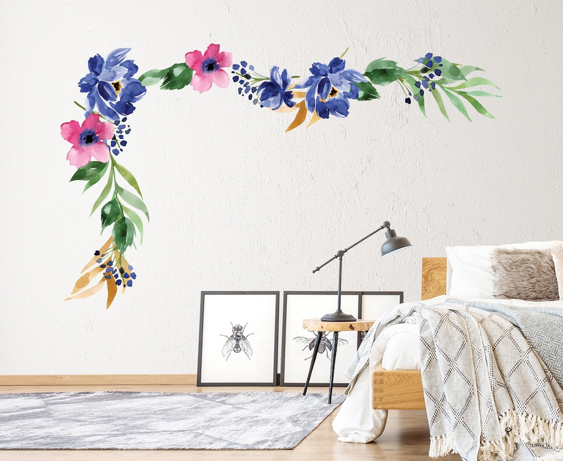 3D Gouache Blue Flower 216 Wall Stickers