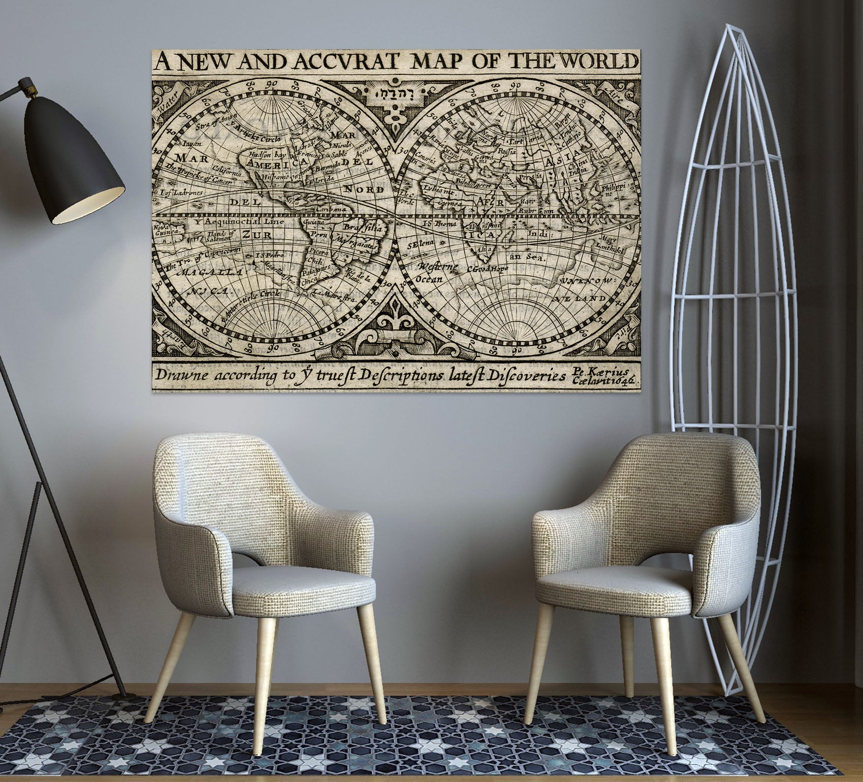 3D Globe Lines 125 World Map Wall Sticker