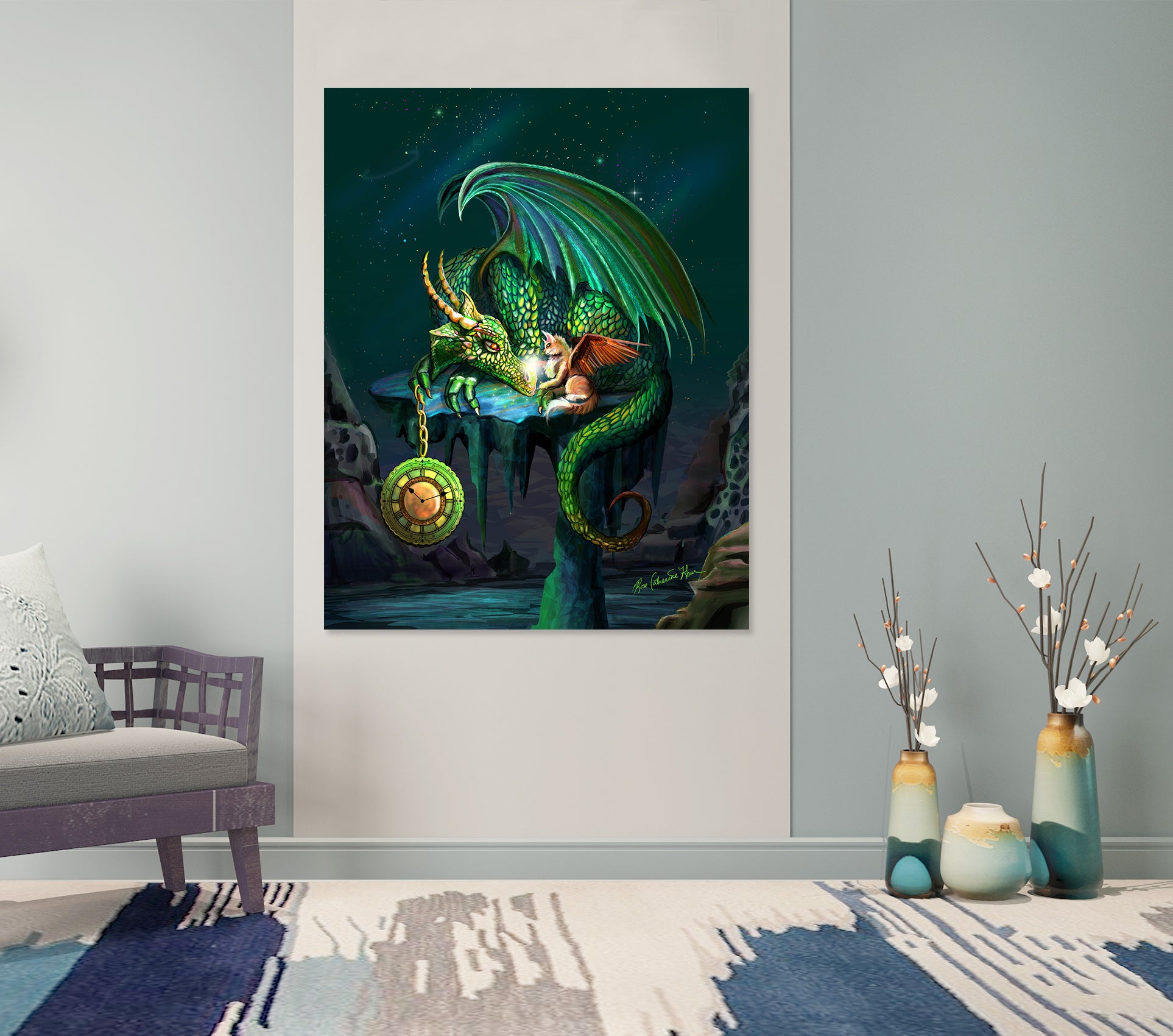 3D Green Dragon 122 Rose Catherine Khan Wall Sticker