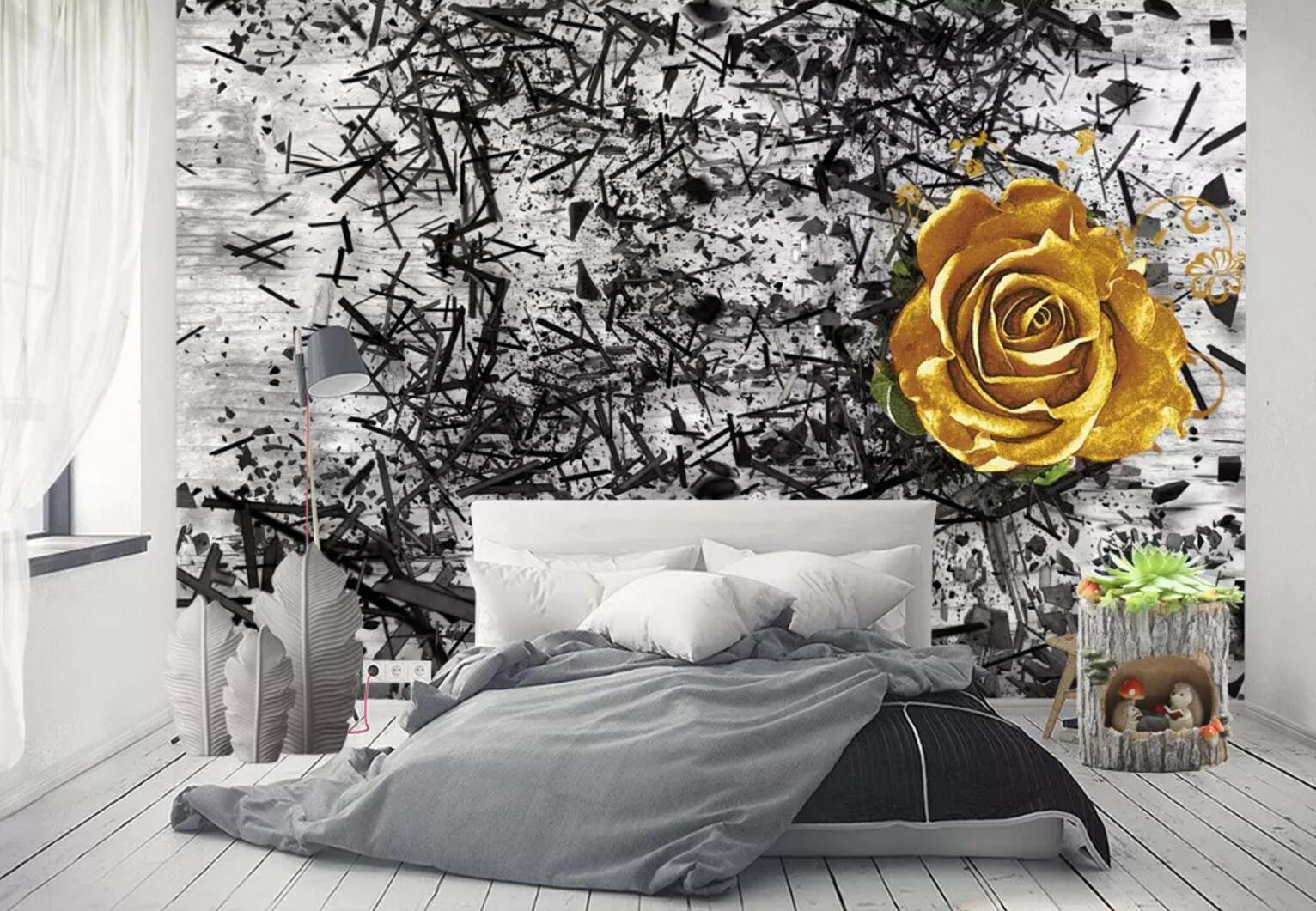 3D Golden Rose WC489 Wall Murals