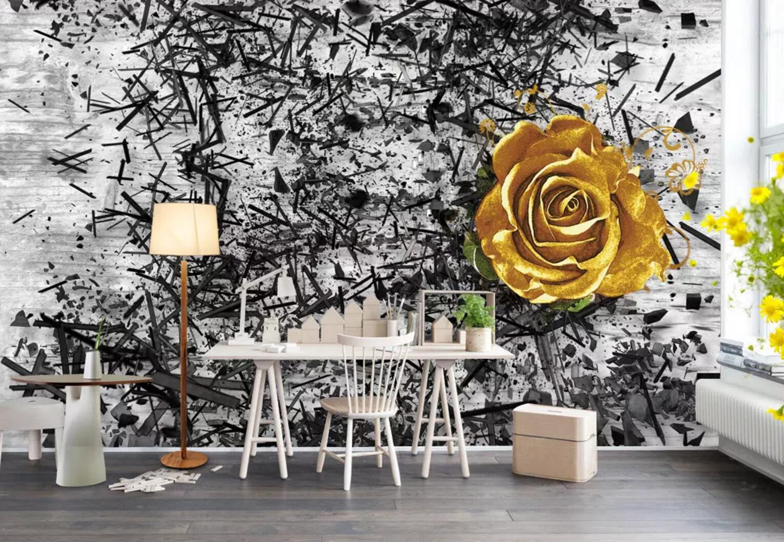 3D Golden Rose WC489 Wall Murals