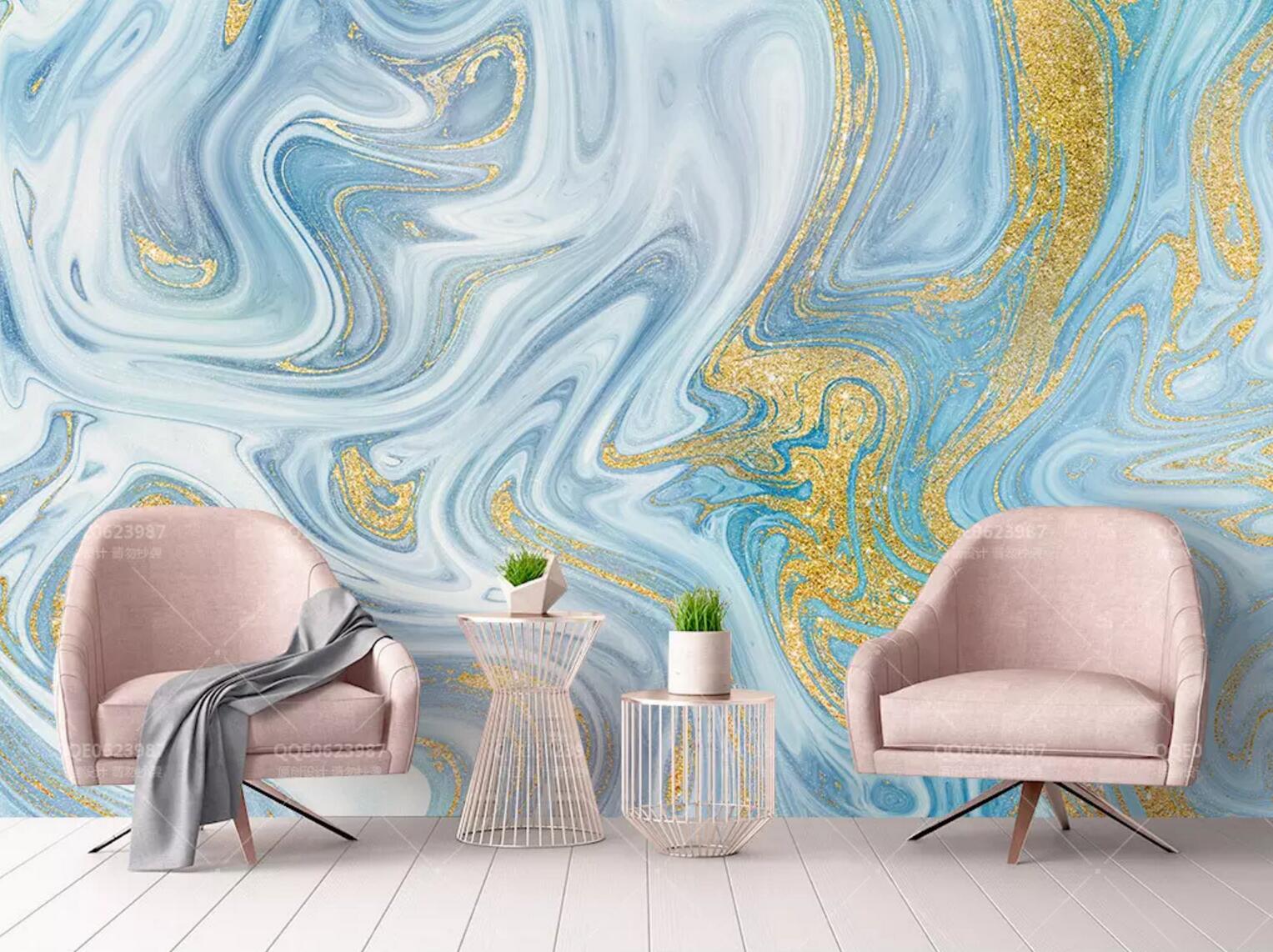 3D Golden Turbulence WC484 Wall Murals