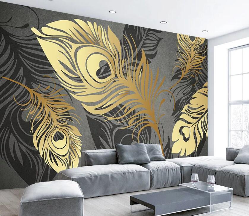 3D Golden Feather WC83 Wall Murals