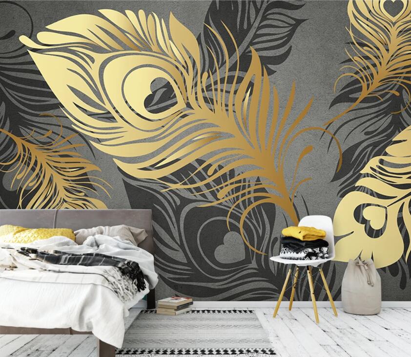 3D Golden Feather WC83 Wall Murals