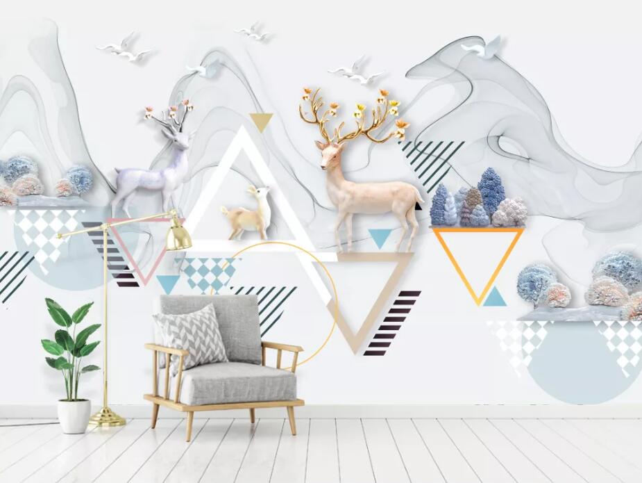 3D Geometric Elk WC98 Wall Murals