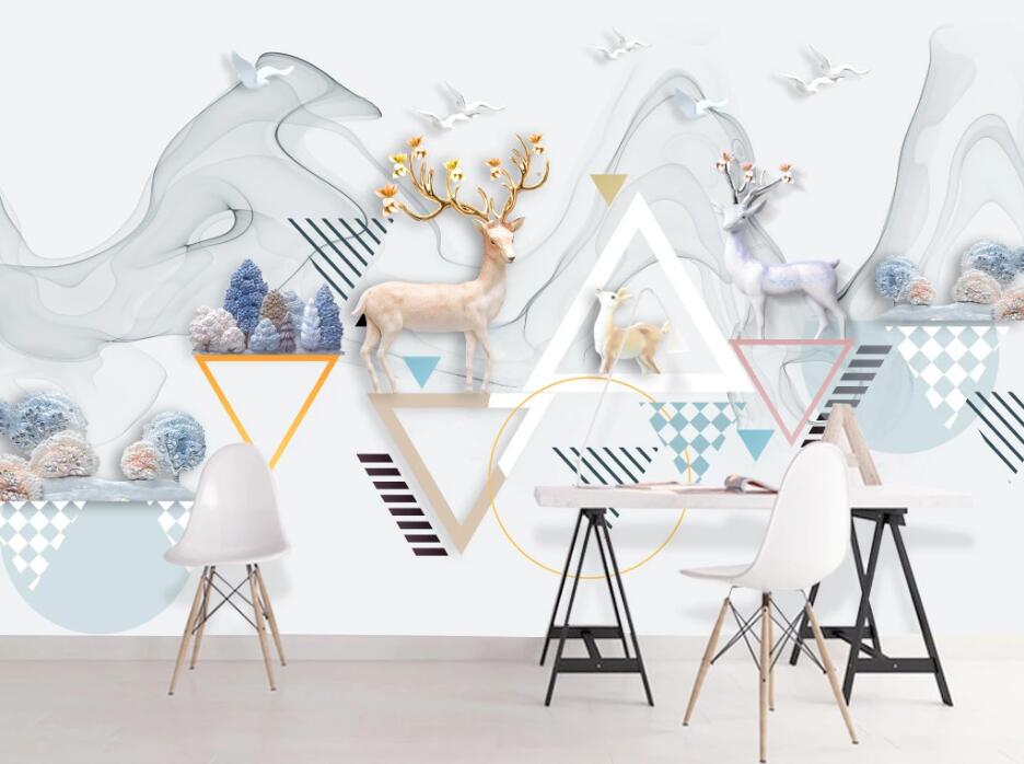 3D Geometric Elk WC98 Wall Murals