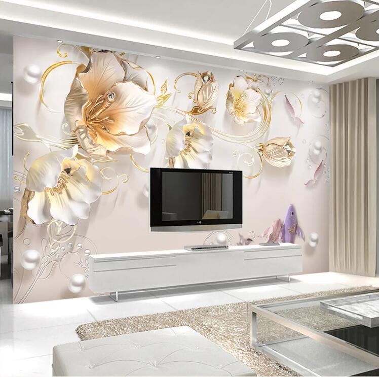 3D Golden Petals WC37 Wall Murals