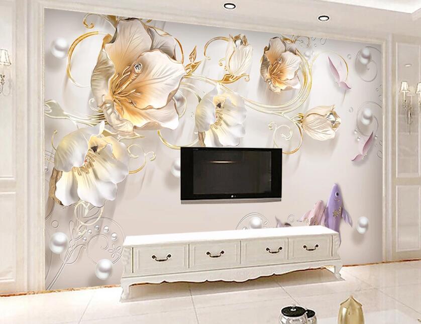 3D Golden Petals WC37 Wall Murals