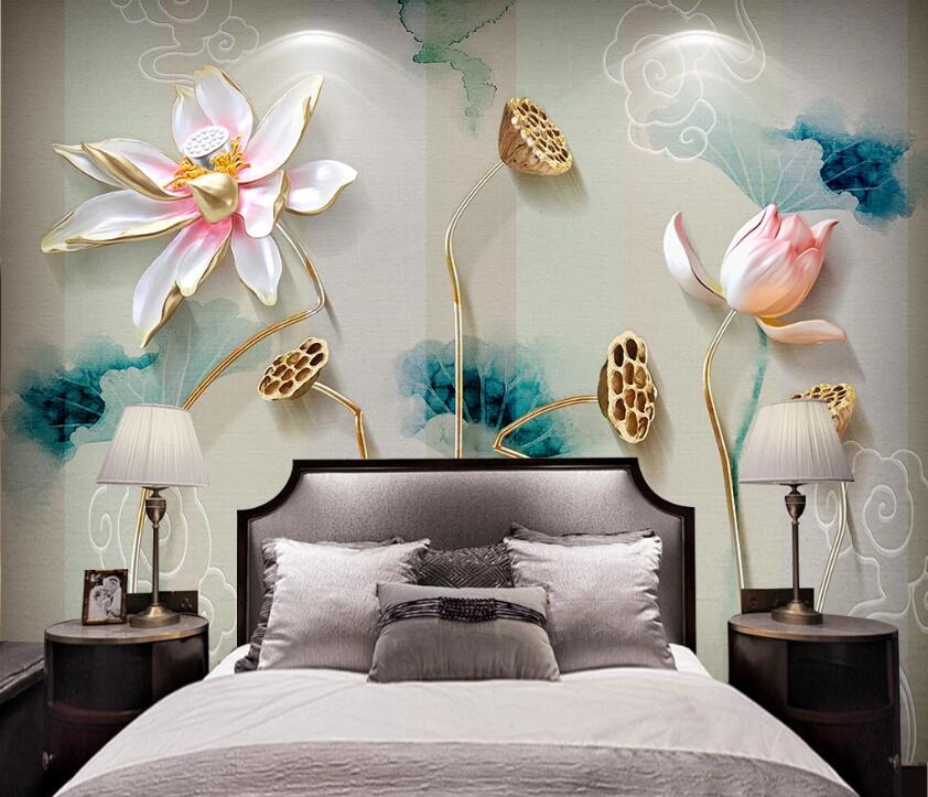 3D Gold Lotus Seed WC1450 Wall Murals