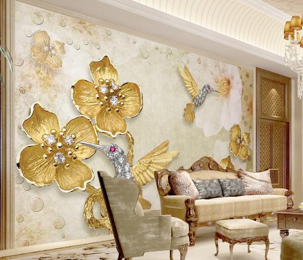 3D Golden Bird WC199 Wall Murals