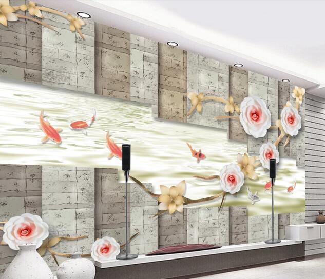 3D Goldfish Flower WC827 Wall Murals