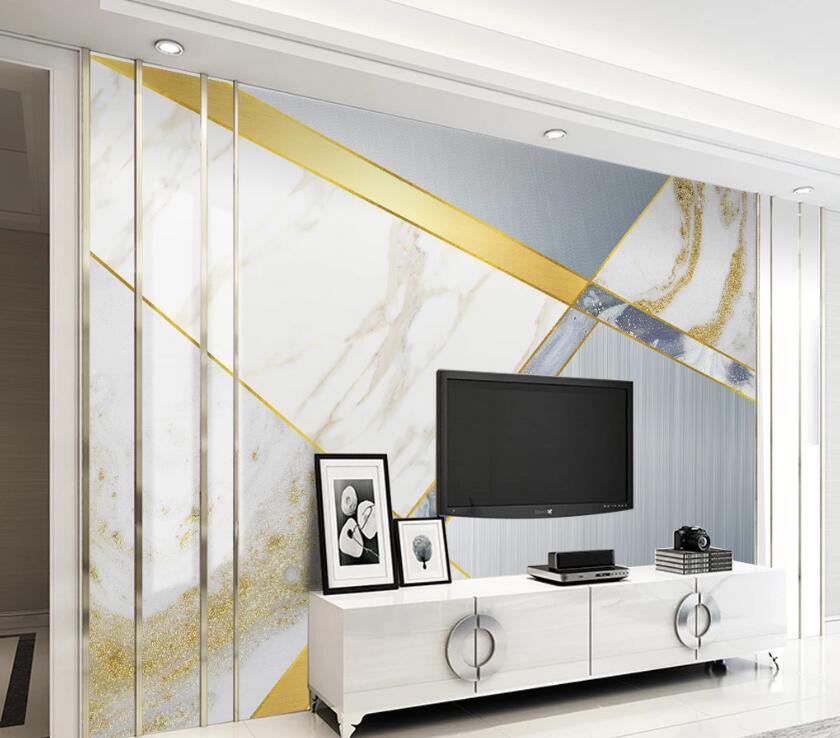 3D Gold And Blue Line Cutting 1968 Wall Murals