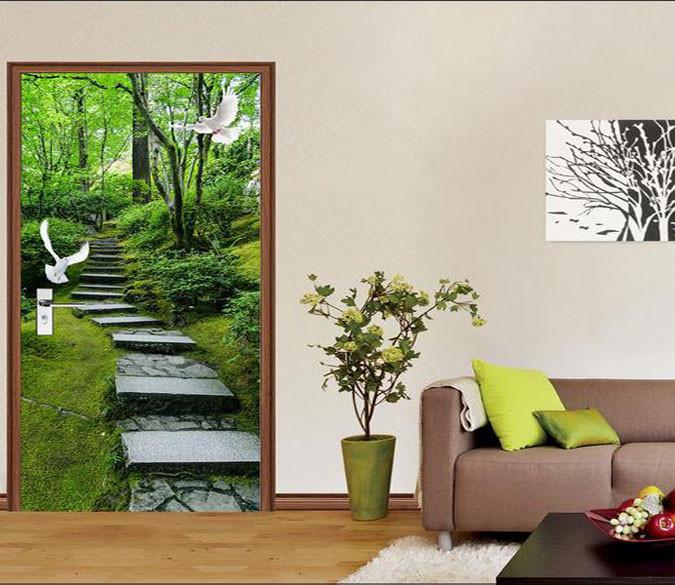 3D forest stone stairs door mural