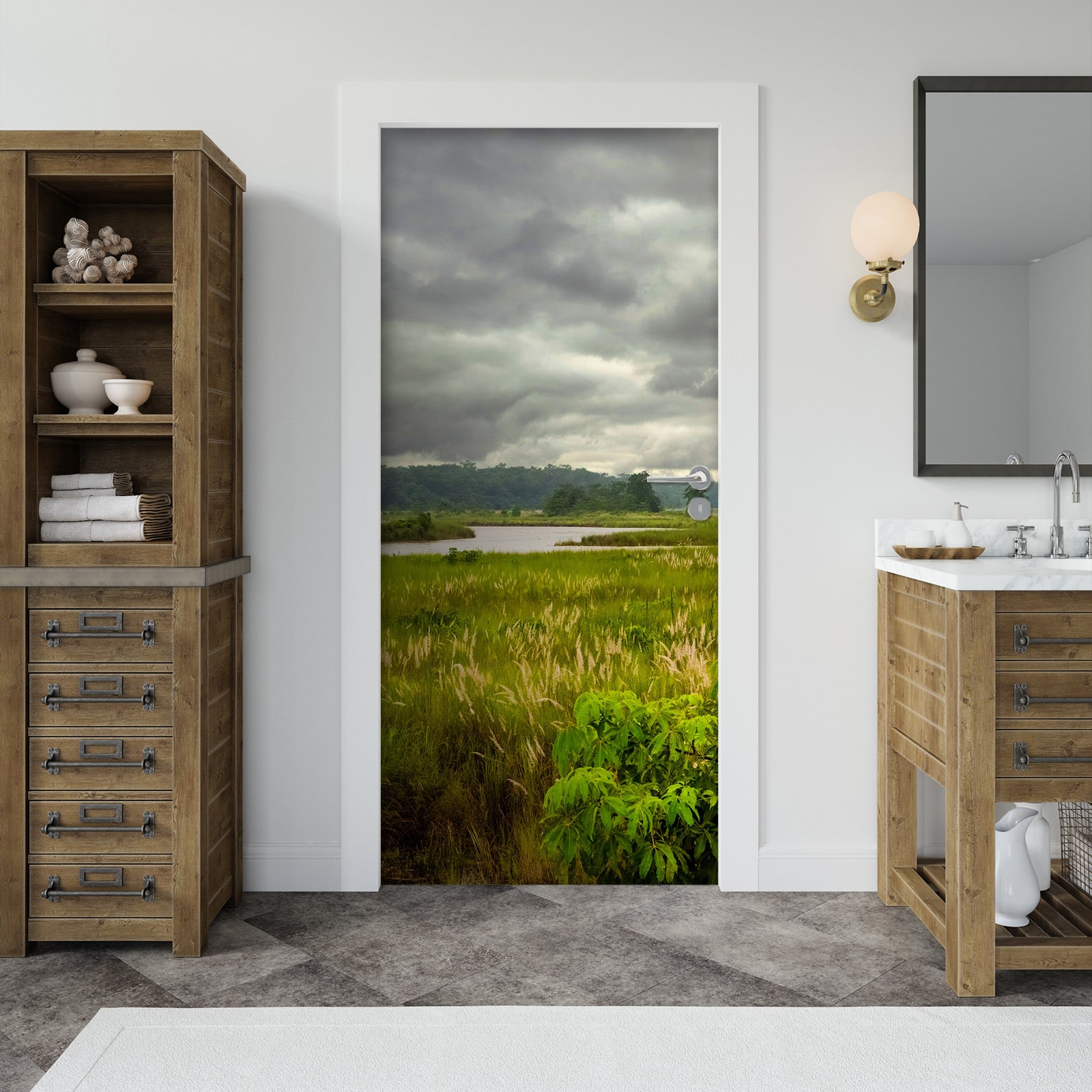 3D Grass Dark Clouds 107221 Beth Sheridan Door Mural