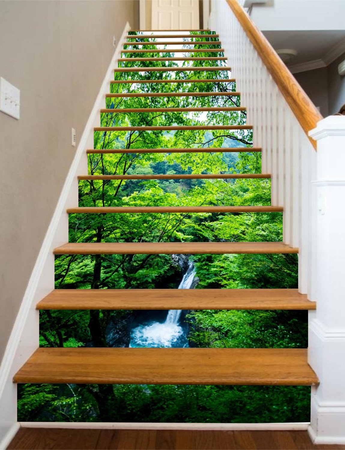 3D Forest Waterfall Lake 495 Stair Risers