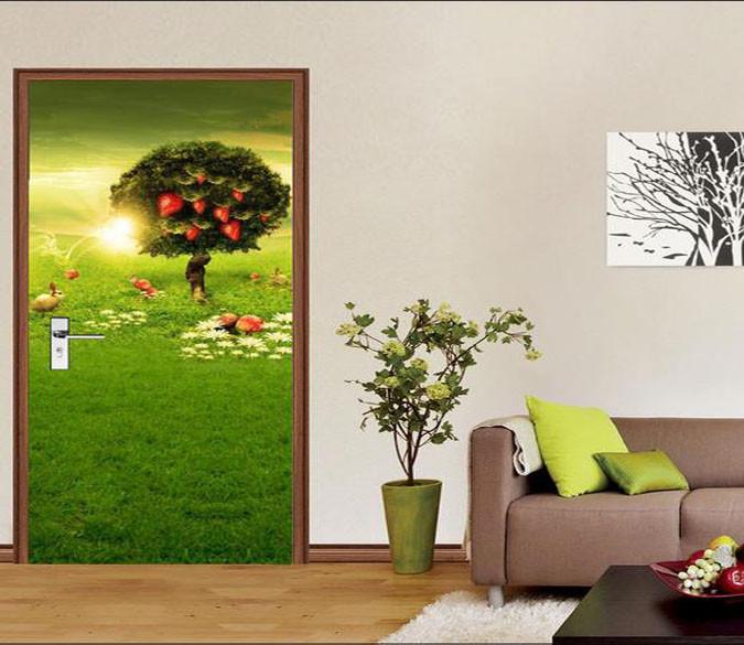 3D fruit tree sunlight animal painting door mural