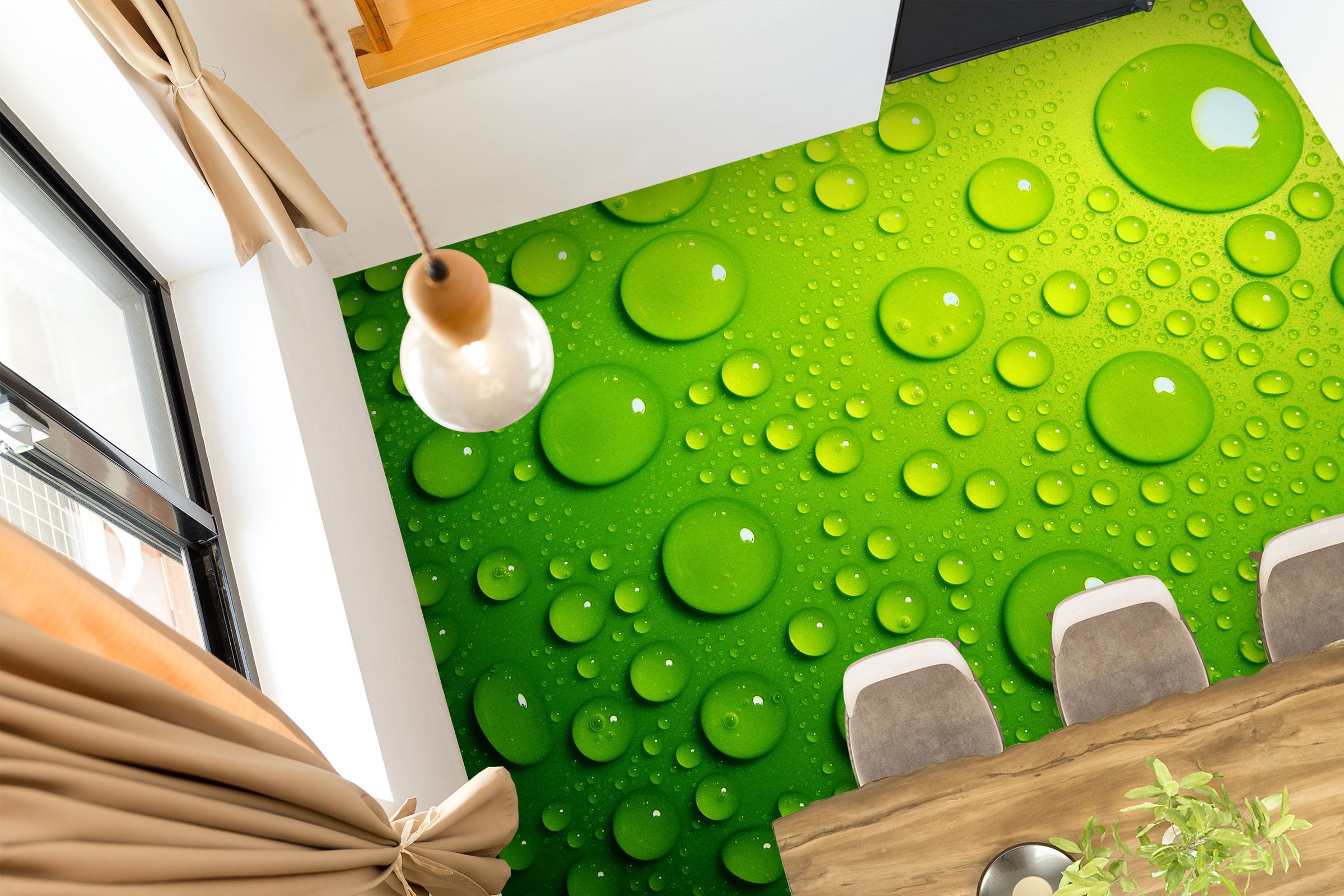 3D Fresh Green And Water Drops 1374 Floor Mural  Wallpaper Murals Self-Adhesive Removable Print Epoxy