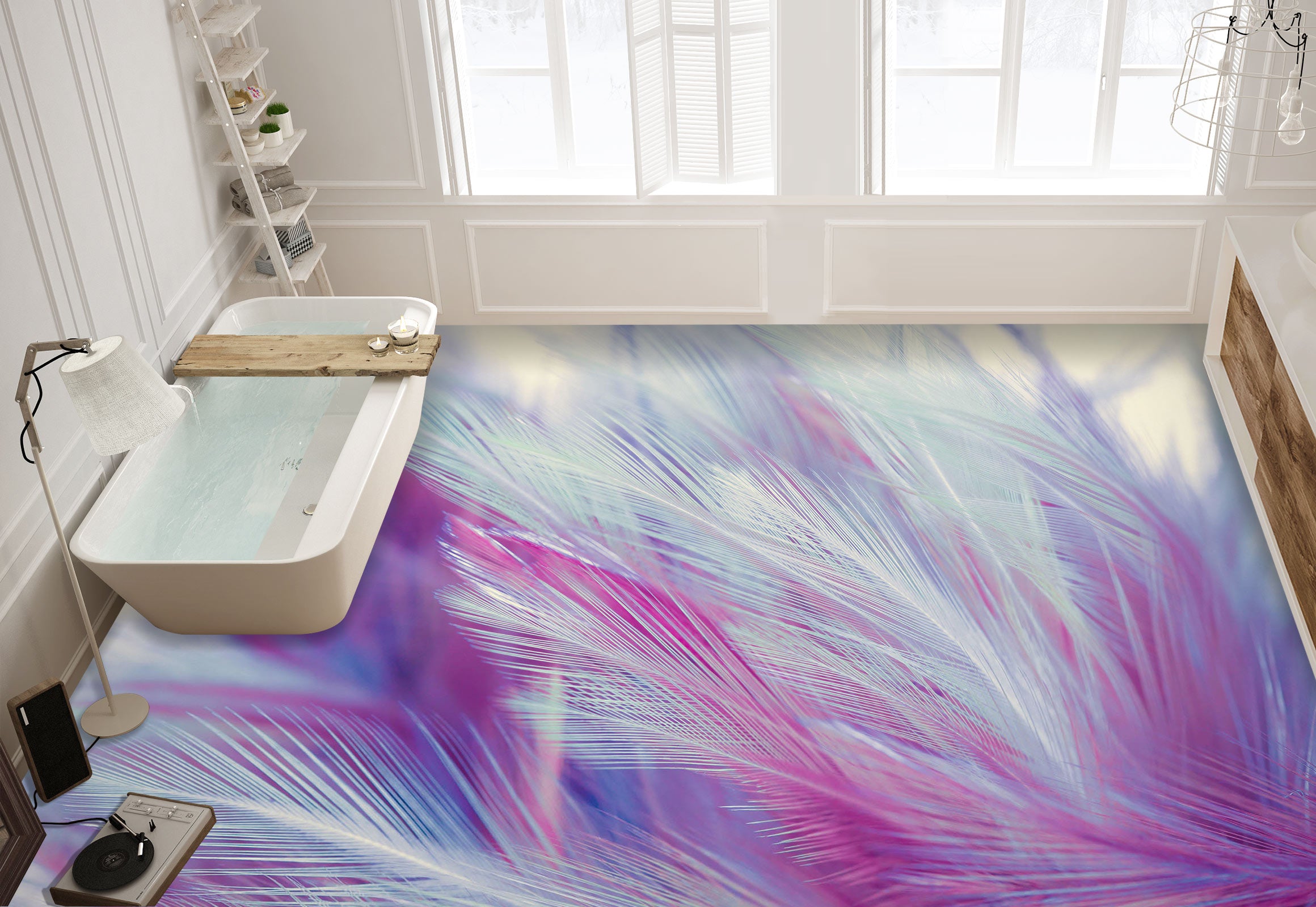 3D Glamour Purple Feathers 1142 Floor Mural  Wallpaper Murals Self-Adhesive Removable Print Epoxy