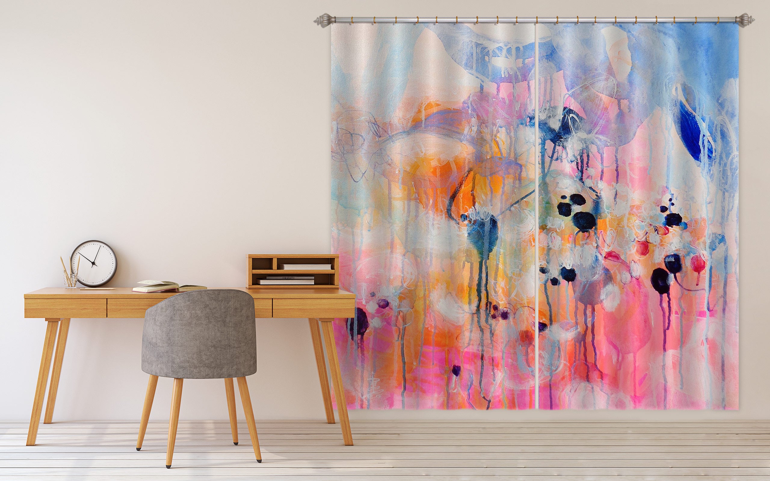 3D Gentle Pink Watercolor 2358 Misako Chida Curtain Curtains Drapes