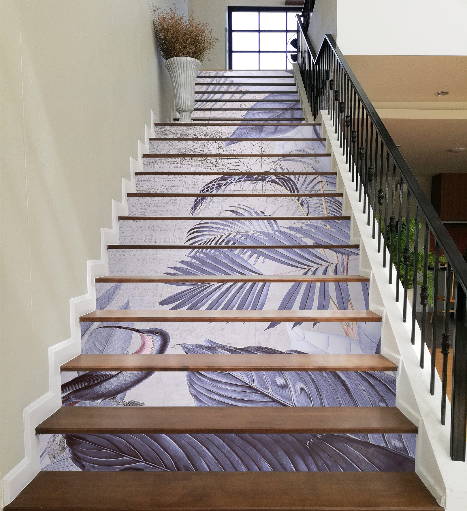 3D Gray Purple Leaves 104108 Andrea Haase Stair Risers
